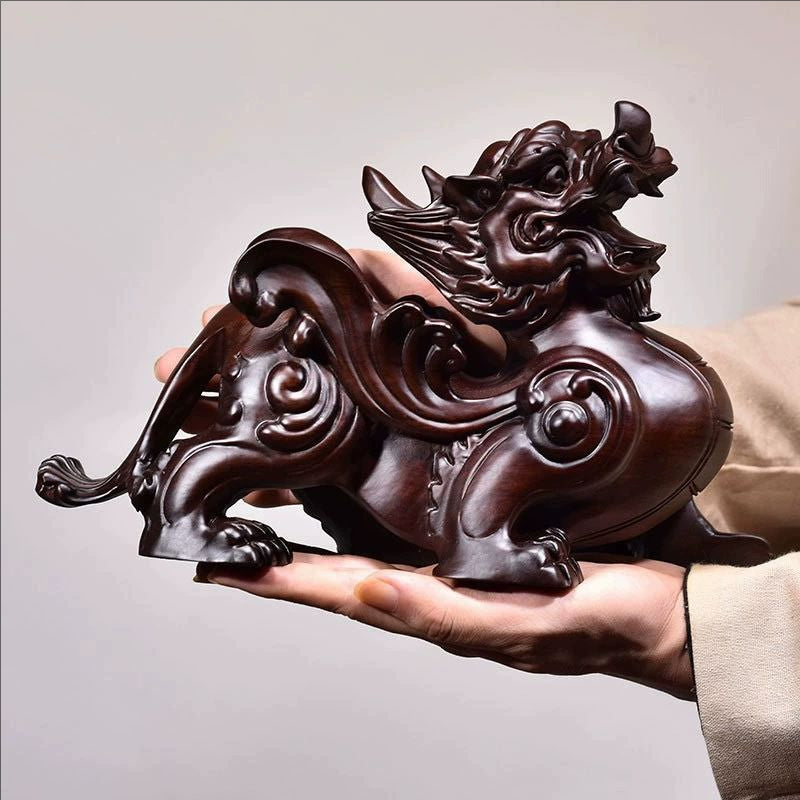 Sandalwood Auspicious Ornament Pixiu Chinese Mythology To remove evil and usher in good fortune, to bring in wealth and prosperity.