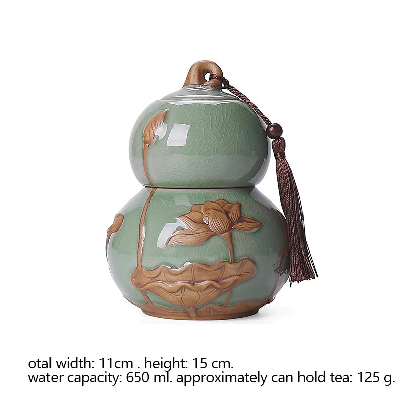 Ge kiln crystal glaze porcelain gourd shaped tea caddy