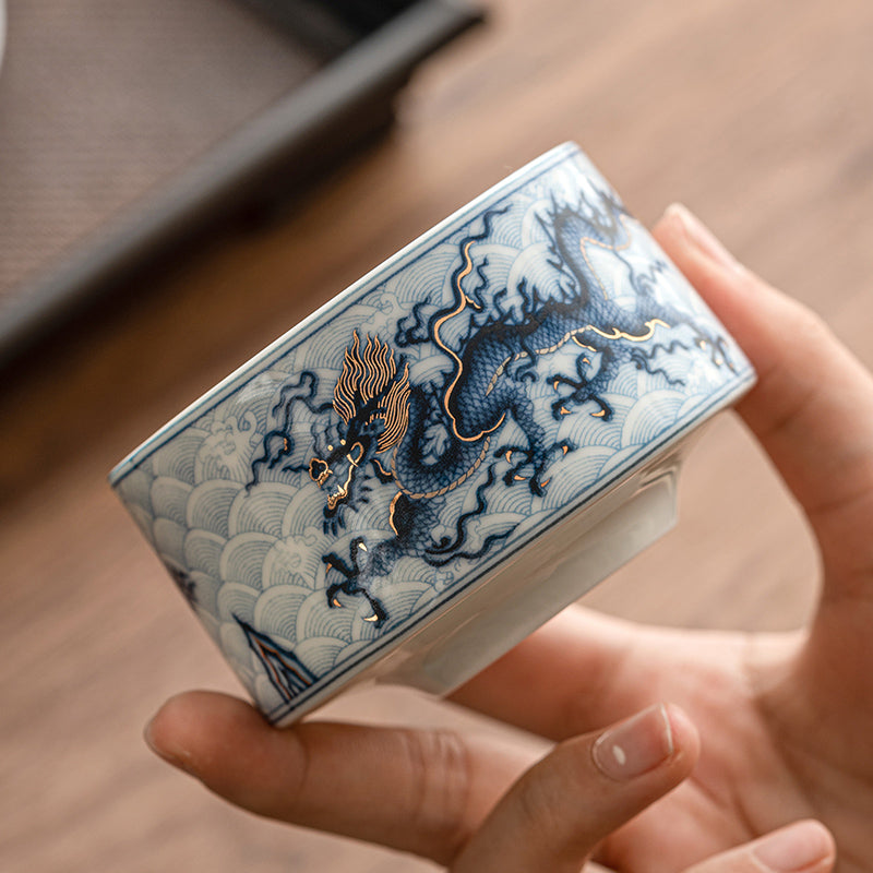 Gold and Silver Blue Dragon Tattoo Cup