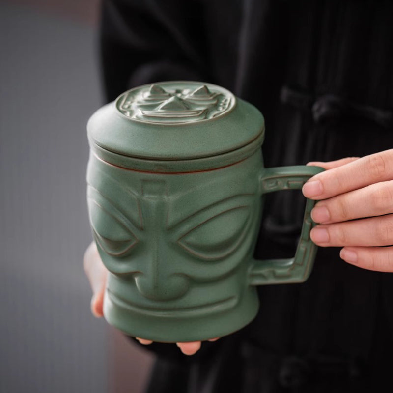 Sanxingdui Mask-shaped Mug with a Lid