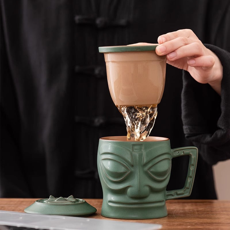 Sanxingdui Mask-shaped Mug with a Lid