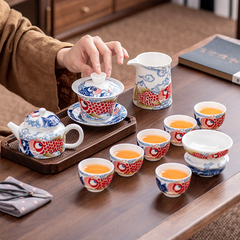 Mutton Fat Jade Arowana Tea Set