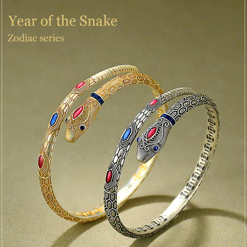 925 silver, gold Spirit snake bracelet, Chinese style enamel, 28.5 grams
