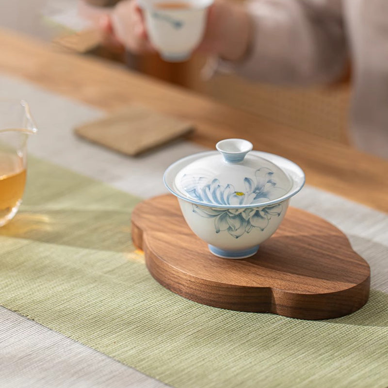 (Lotus Rhyme) White Porcelain Covered Bowl Set