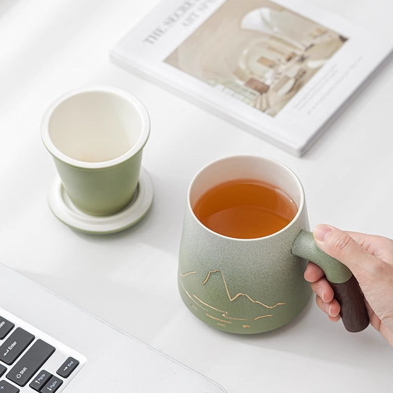 Large capacity Ceramic Mug with Thousand Li River and Mountain Pattern