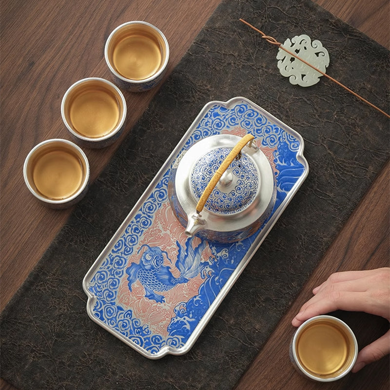 Gilt silver kungfu tea set