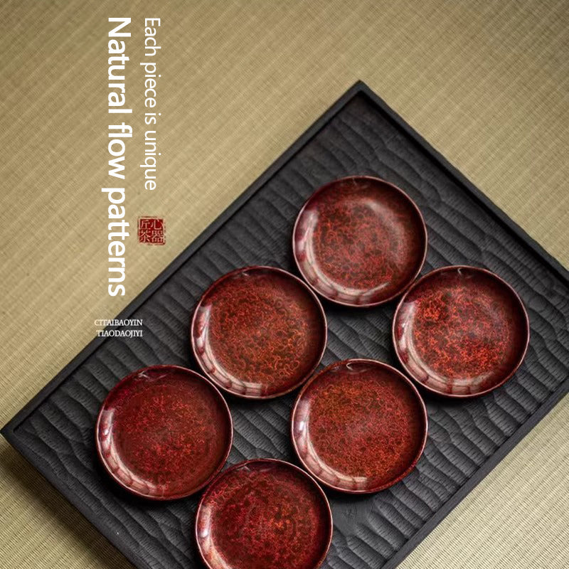 Handmade wooden-body rhino-hide pattern lacquer coaster —Luxurious Plate