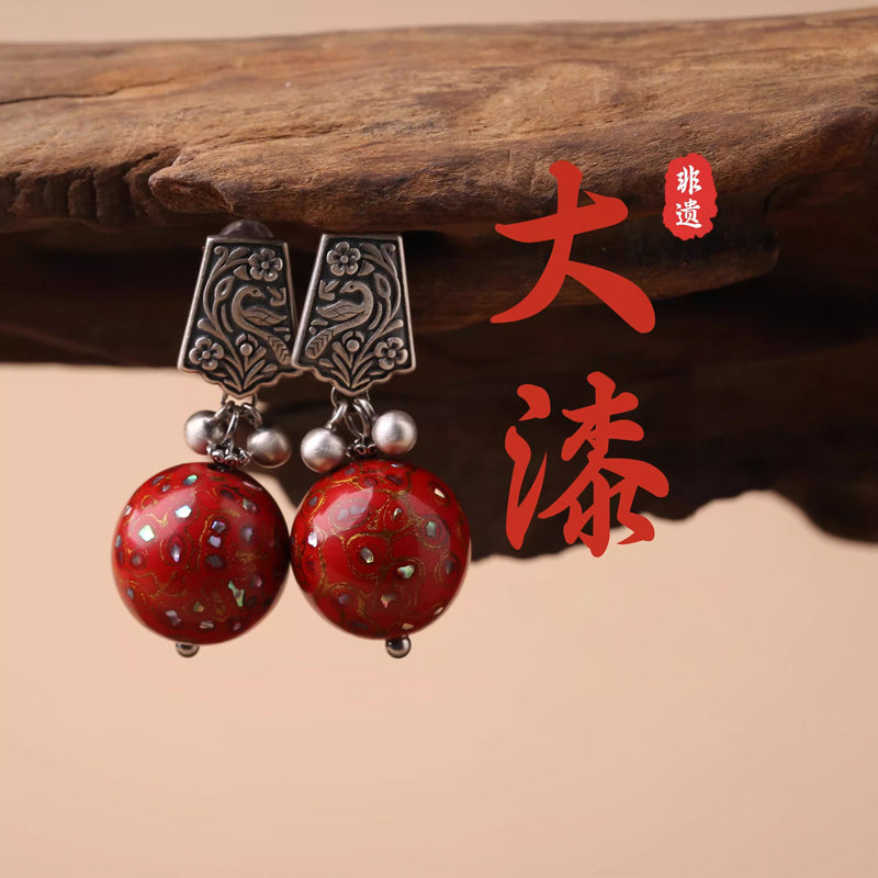 Retro blue earrings made of lacquer