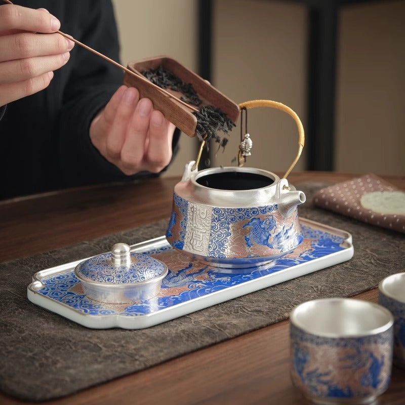 Gilt silver kungfu tea set