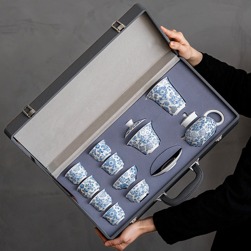 Mutton-Fat Jade Floral Tea Set