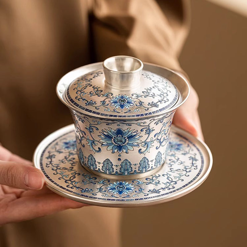 Gilded Silver Good Fortune Lotus Three Layered Covered Bowl Set