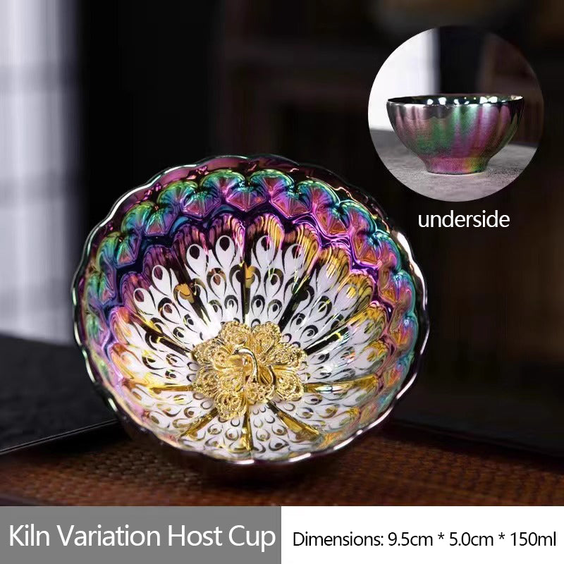 Colorful Golden Peacock Jianzhan Tea Cup