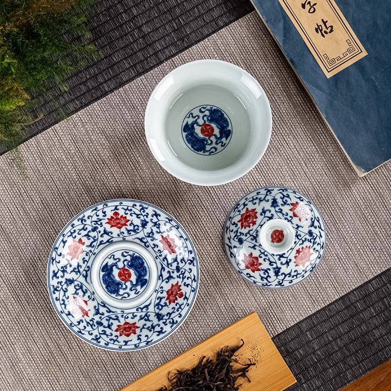 Blue and white Three Layered Covered Bowl with Intertwined Lotus Patterns