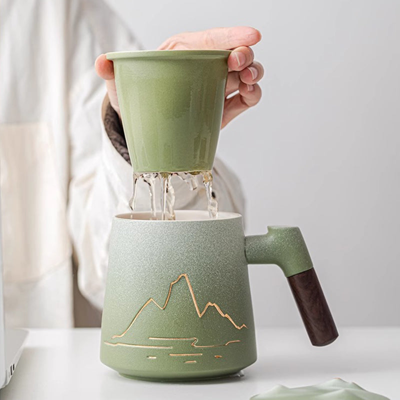 Large capacity Ceramic Mug with Thousand Li River and Mountain Pattern