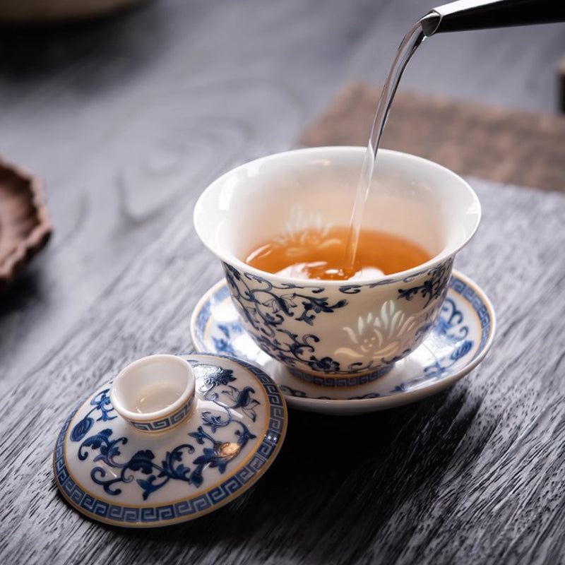 Three Layered Covered Bowl Made of Suet like Jade Porcelain