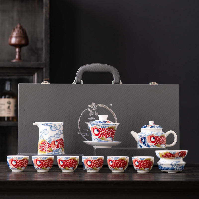 Mutton Fat Jade Arowana Tea Set