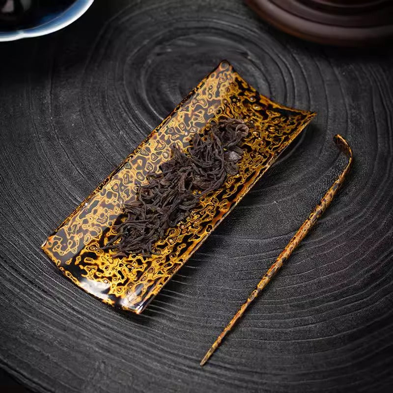 Lacquered Bamboo and Wood Tea Scoop and Tea Pusher