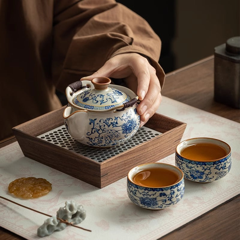 Ru Kiln Gongfu Tea Set with Interlaced Branch Pattern