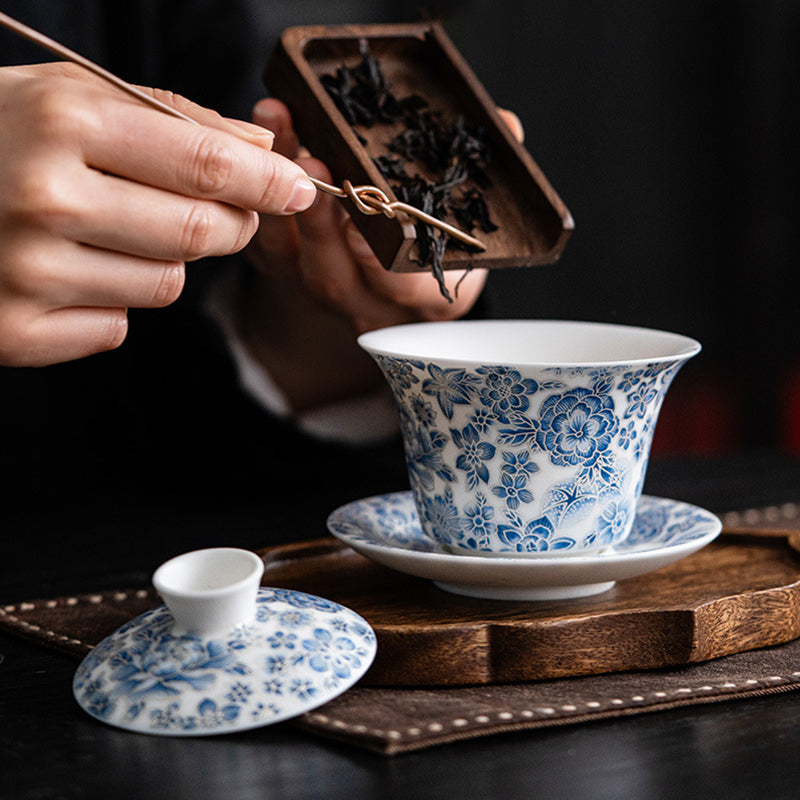 Mutton-Fat Jade Floral Tea Set
