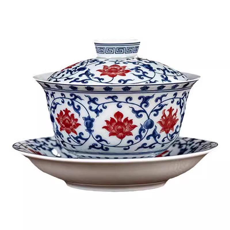 Blue and white Three Layered Covered Bowl with Intertwined Lotus Patterns