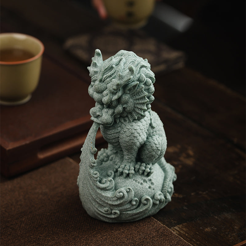 Green sandstone mythical beast Qilin Tea Pet