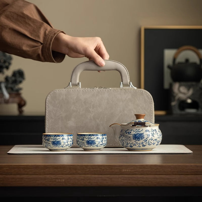 Ru Kiln Gongfu Tea Set with Interlaced Branch Pattern