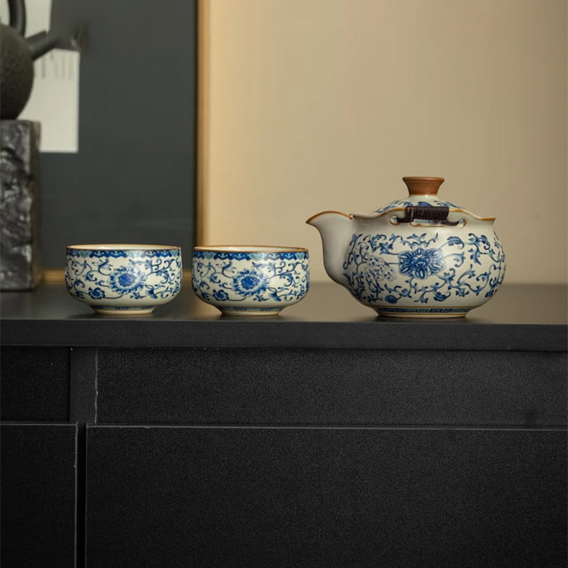 Ru Kiln Gongfu Tea Set with Interlaced Branch Pattern