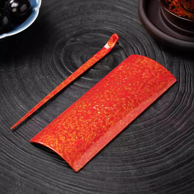 Lacquered Bamboo and Wood Tea Scoop and Tea Pusher