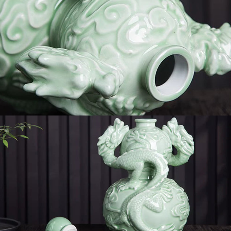 Ceramic Wine Jar with Two Dragons Playing with a Pearl