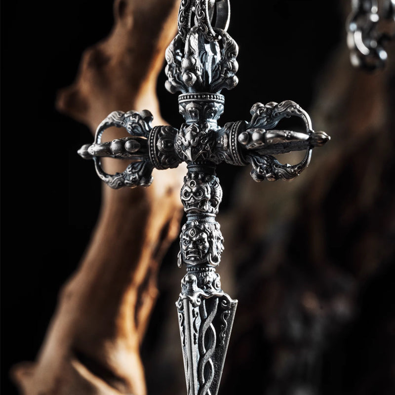 S925 Pure Silver Demon - Subduing Vajra Pestle Necklace