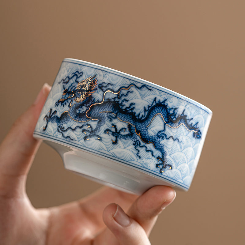 Gold and Silver Blue Dragon Tattoo Cup