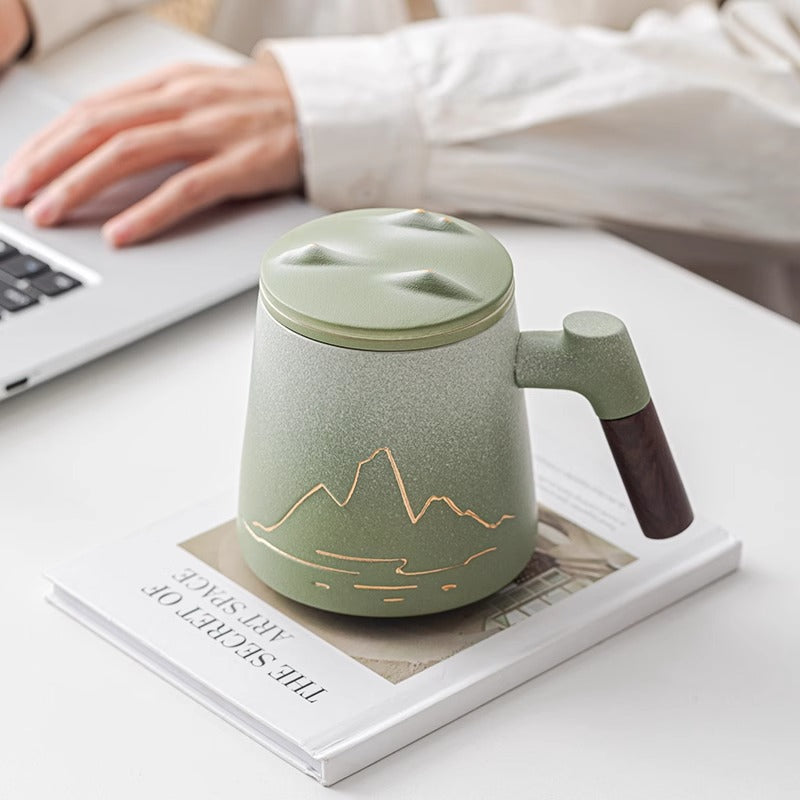 Large capacity Ceramic Mug with Thousand Li River and Mountain Pattern