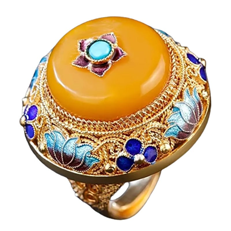 Intangible Cultural Heritage Yellow Jade and Beeswax Ring