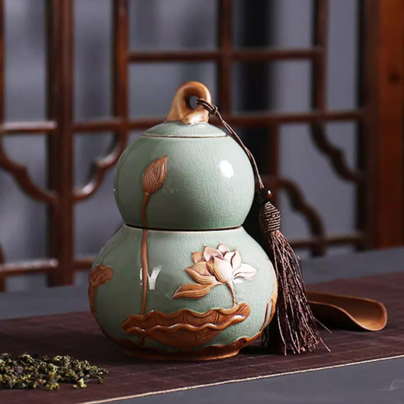 Ge kiln crystal glaze porcelain gourd shaped tea caddy