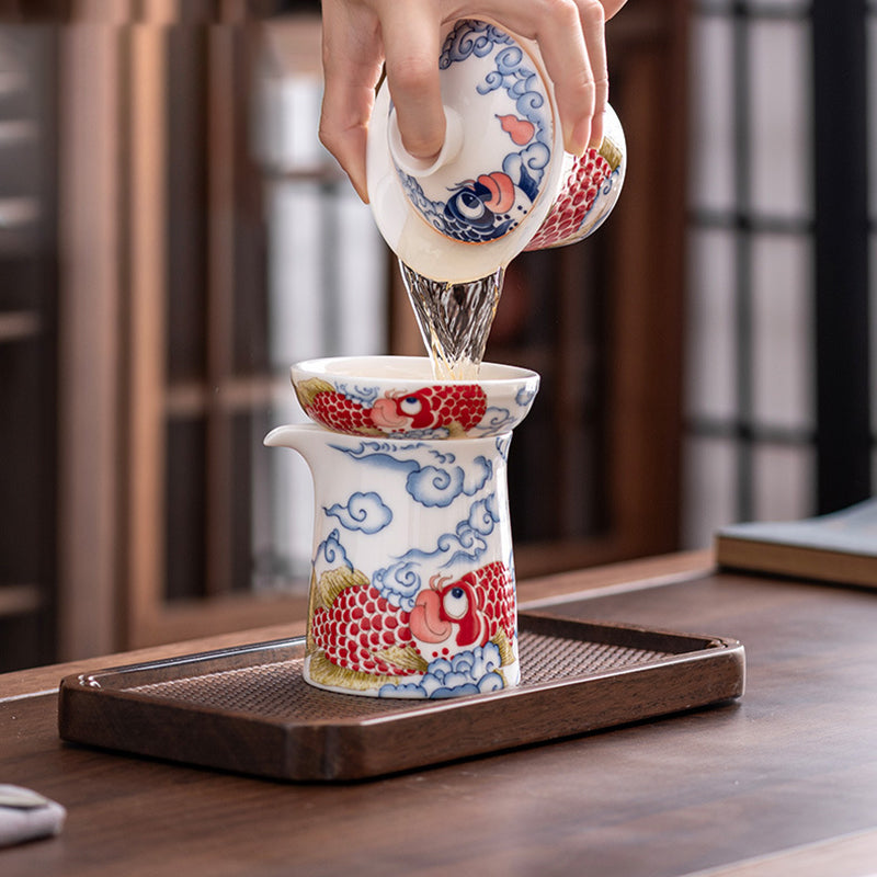 Mutton Fat Jade Arowana Tea Set