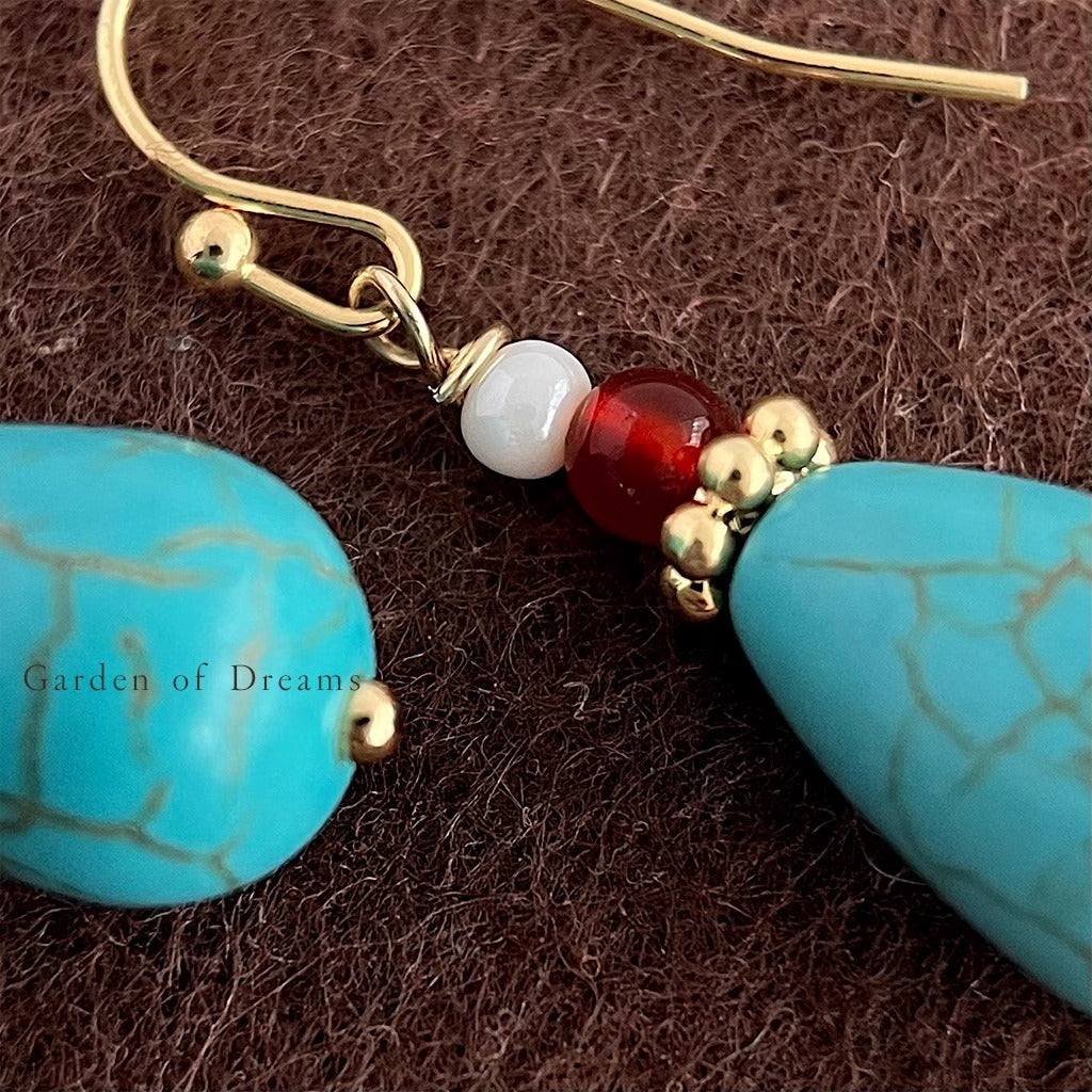Retro turquoise forehead pendant + agate earrings