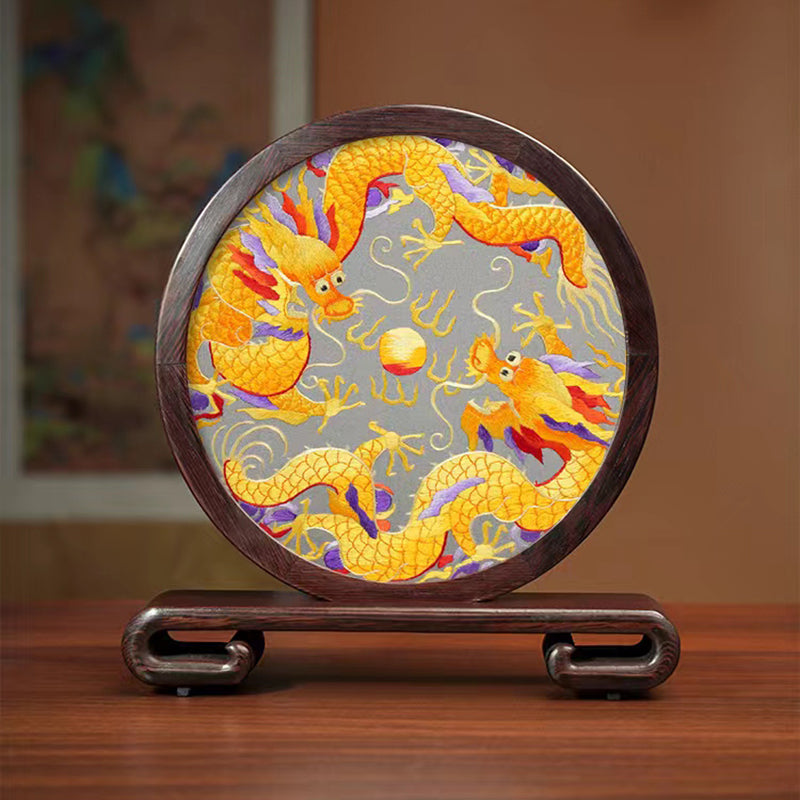 Suzhou embroidery featuring auspicious dragon and phoenix patterns