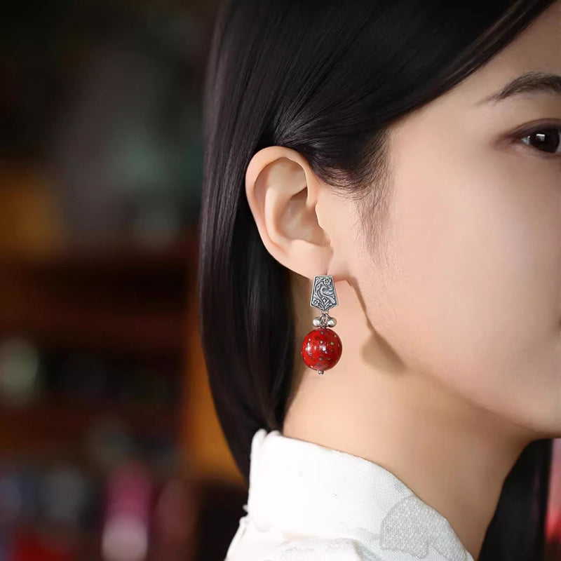 Retro blue earrings made of lacquer