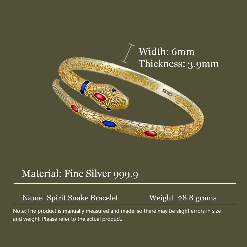 925 silver, gold Spirit snake bracelet, Chinese style enamel, 28.5 grams