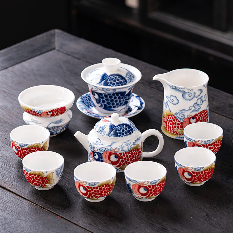 Mutton Fat Jade Arowana Tea Set