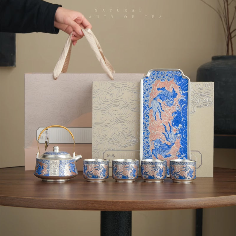 Gilt silver kungfu tea set