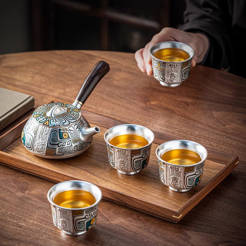 Auspicious Elephant and Wish fulfilling Gilt silver Set