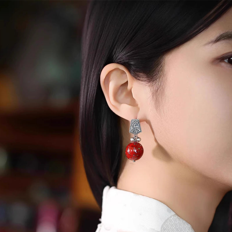 Retro blue earrings made of lacquer
