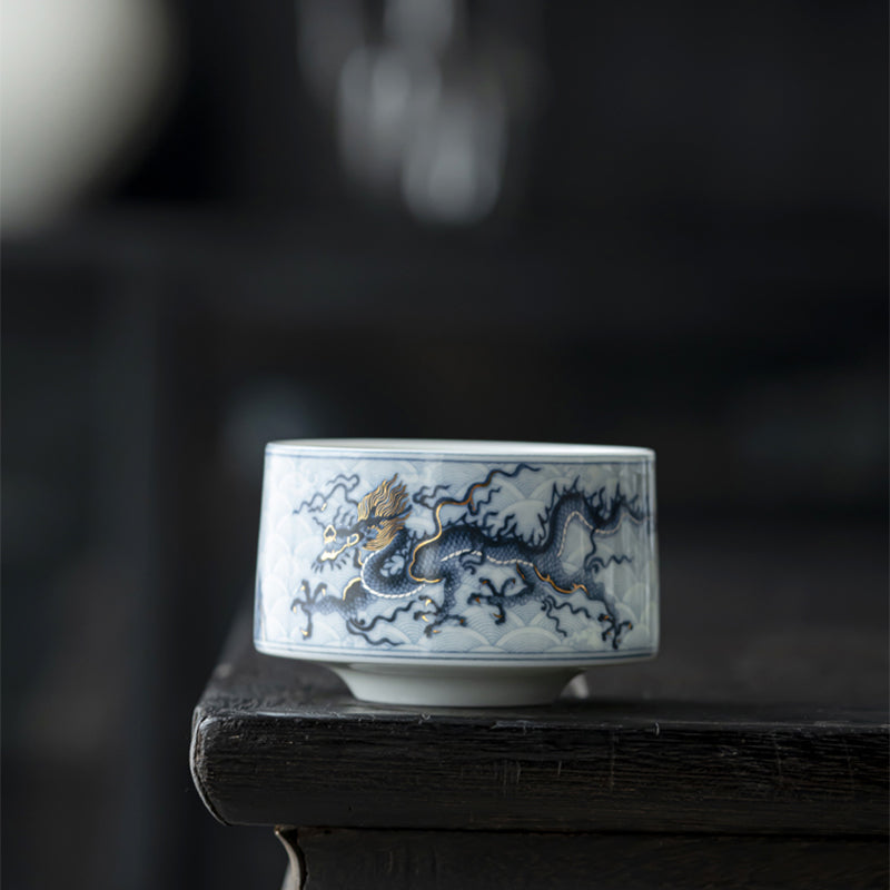 Gold and Silver Blue Dragon Tattoo Cup