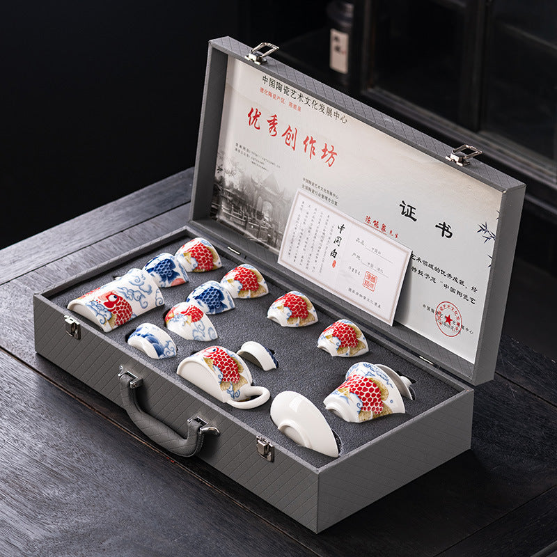 Mutton Fat Jade Arowana Tea Set