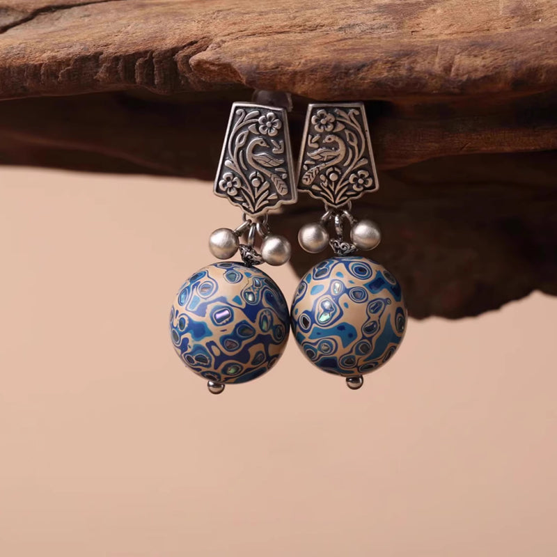 Retro blue earrings made of lacquer