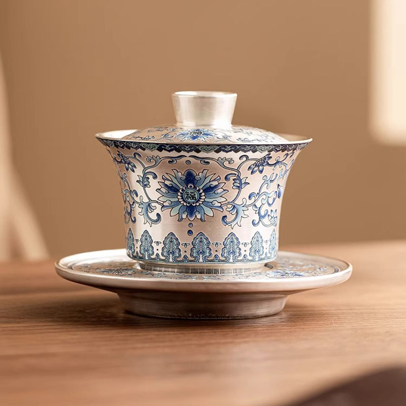 Gilded Silver Good Fortune Lotus Three Layered Covered Bowl Set