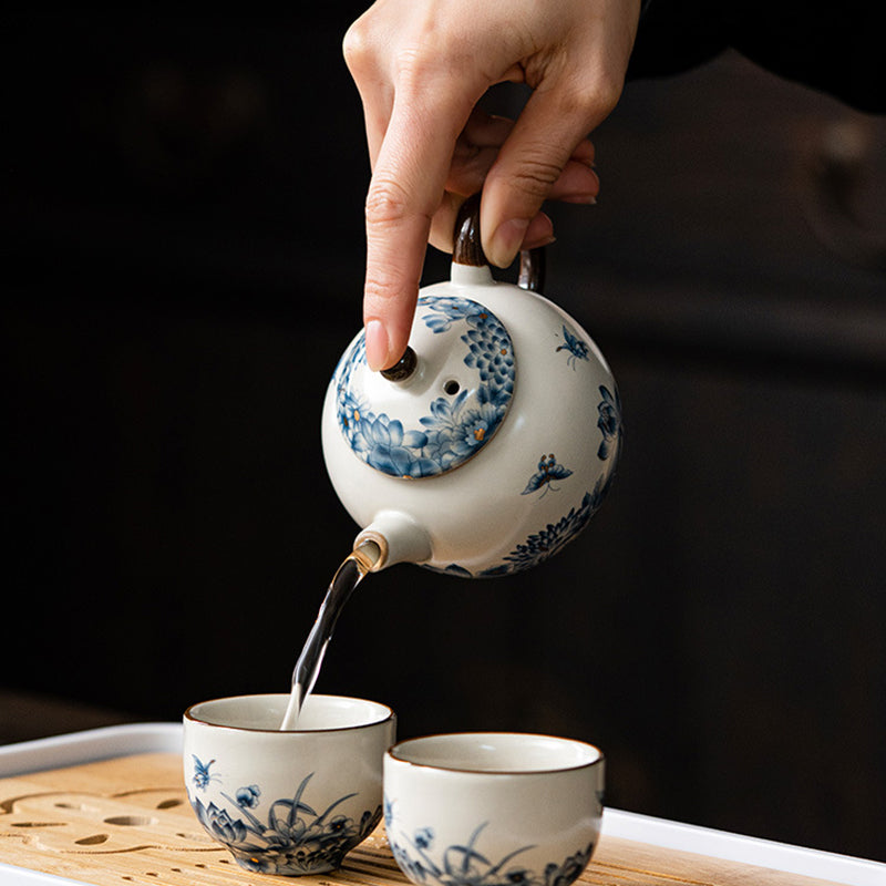 Ru Kiln Porcelain Multifloral Tea Set