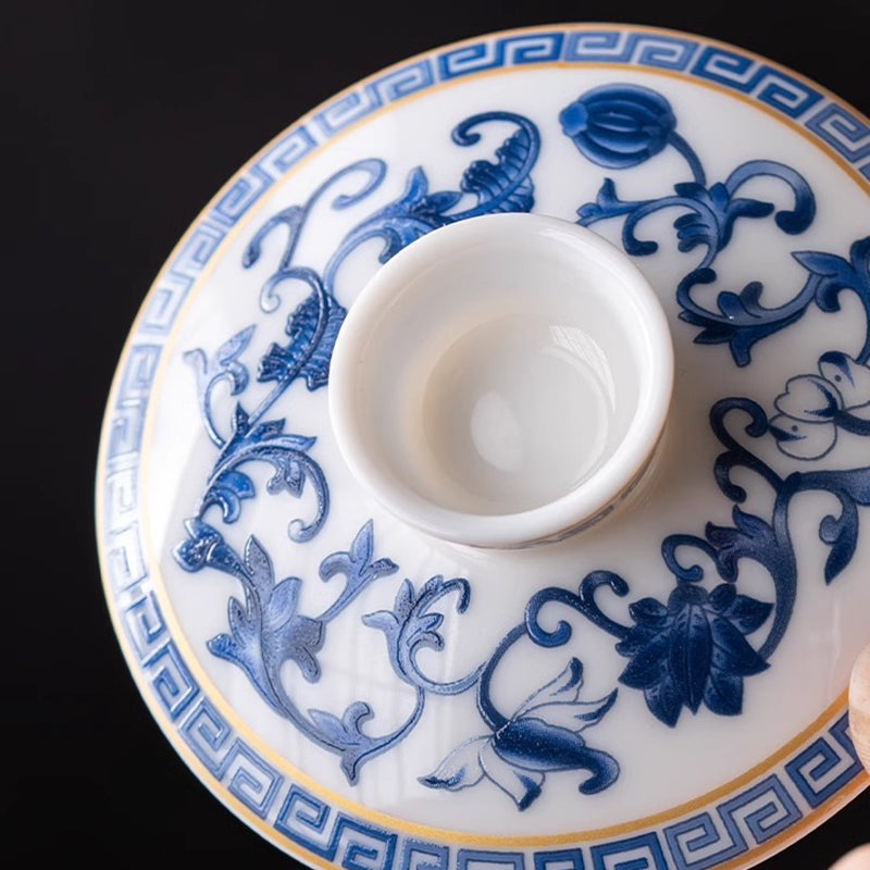 Three Layered Covered Bowl Made of Suet like Jade Porcelain