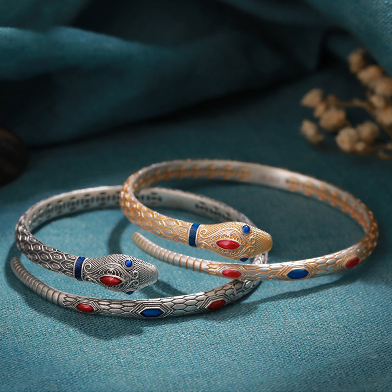 925 silver, gold Spirit snake bracelet, Chinese style enamel, 28.5 grams
